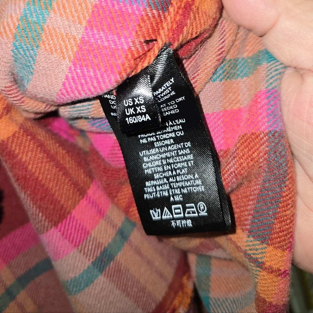 Free People Pink Red Plaid Button-Down Shirt